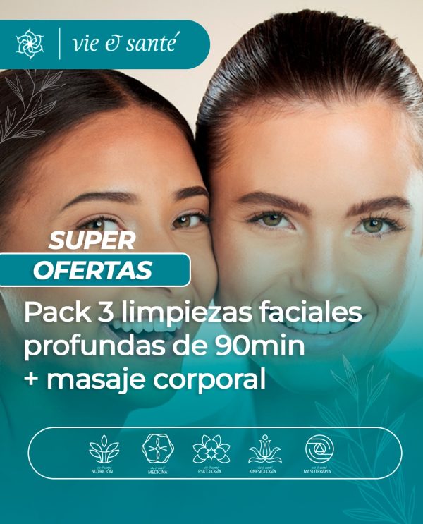 Pack 3 Limpiezas Faciales Profundas de 90min. + 1 masaje corporal